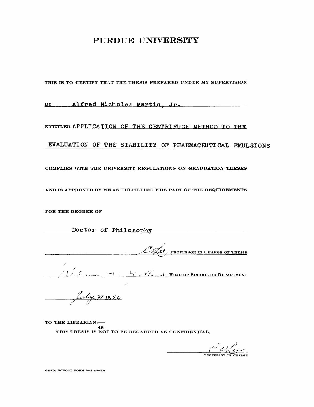 Application of the Centrifuge Method to the Evaluation of the Stability of Pharmaceutical Emulsions by Martin Alfred Nicholas