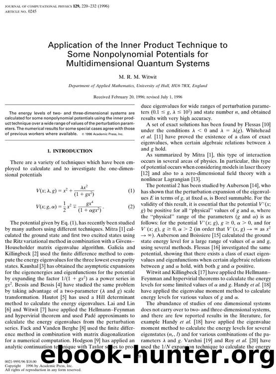 Application of the Inner Product Technique to Some Nonpolynomial Potentials for Multidimensional Quantum Systems by Witwit M. R. M