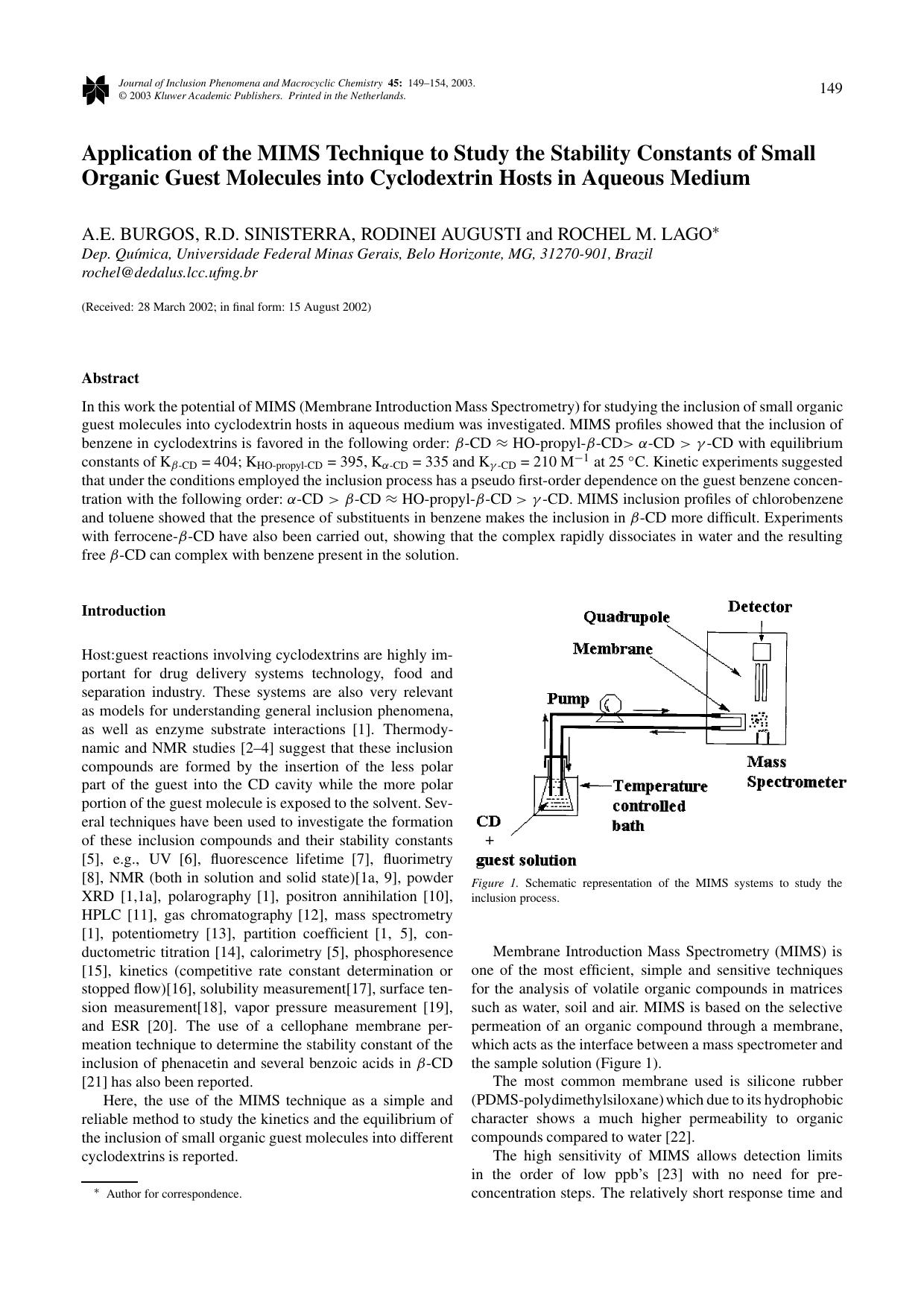Application of the MIMS Technique to Study the Stability Constants of Small Organic Guest Molecules into Cyclodextrin Hosts in Aqueous Medium by Unknown