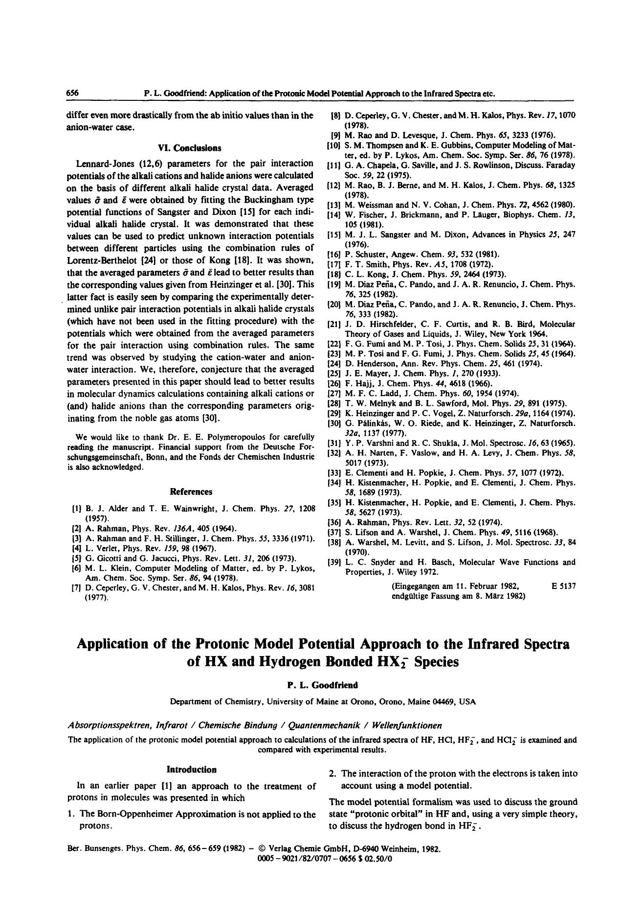 Application of the Protonic Model Potential Approach to the Infrared Spectra of HX and Hydrogen Bonded HX[minus]2 Species by Unknown