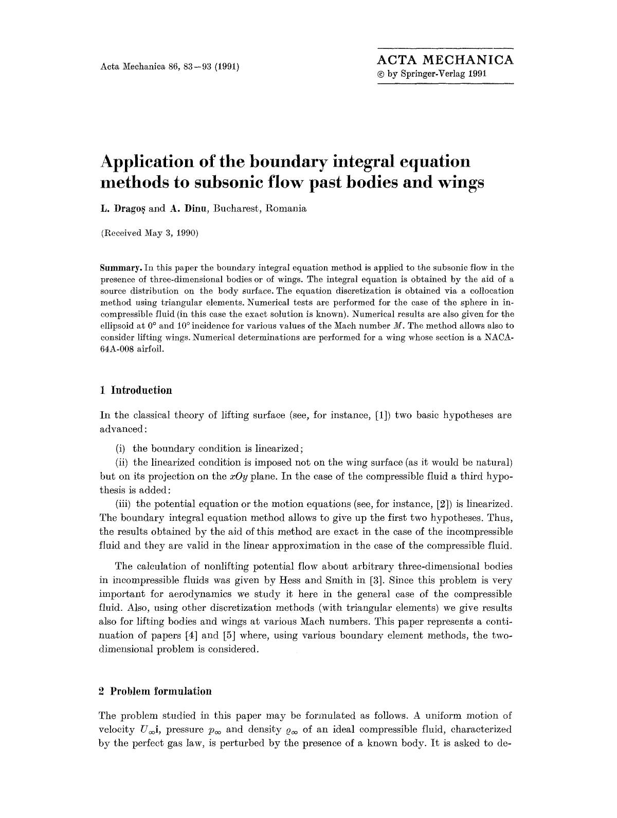 Application of the boundary integral equation methods to subsonic flow past bodies and wings by Unknown
