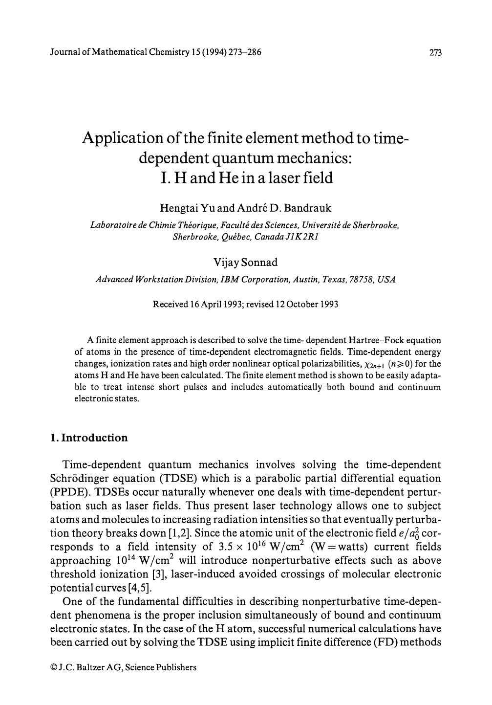 Application of the finite element method to time-dependent quantum mechanics: I. H and He in a laser field by Unknown