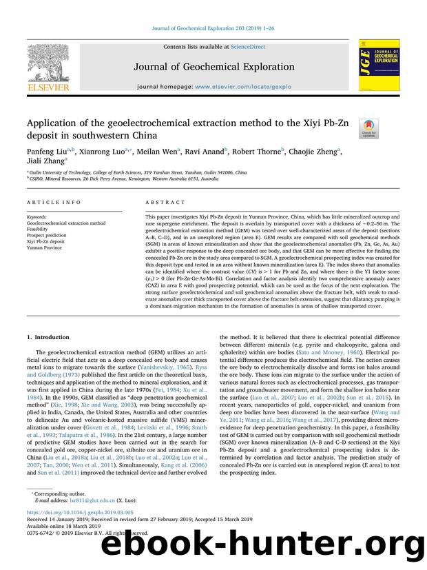 Application of the geoelectrochemical extraction method to the Xiyi Pb-Zn deposit in southwestern China by Panfeng Liu & Xianrong Luo & Meilan Wen & Ravi Anand & Robert Thorne & Chaojie Zheng & Jiali Zhang