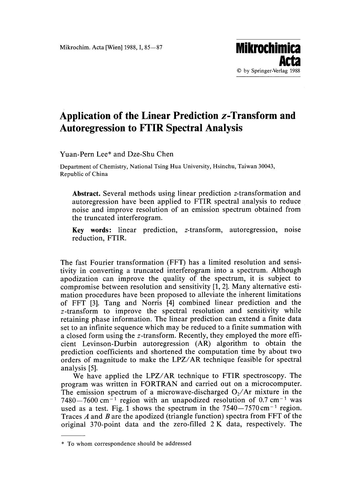 Application of the linear prediction z-transform and autoregression to FTIR spectral analysis by Unknown