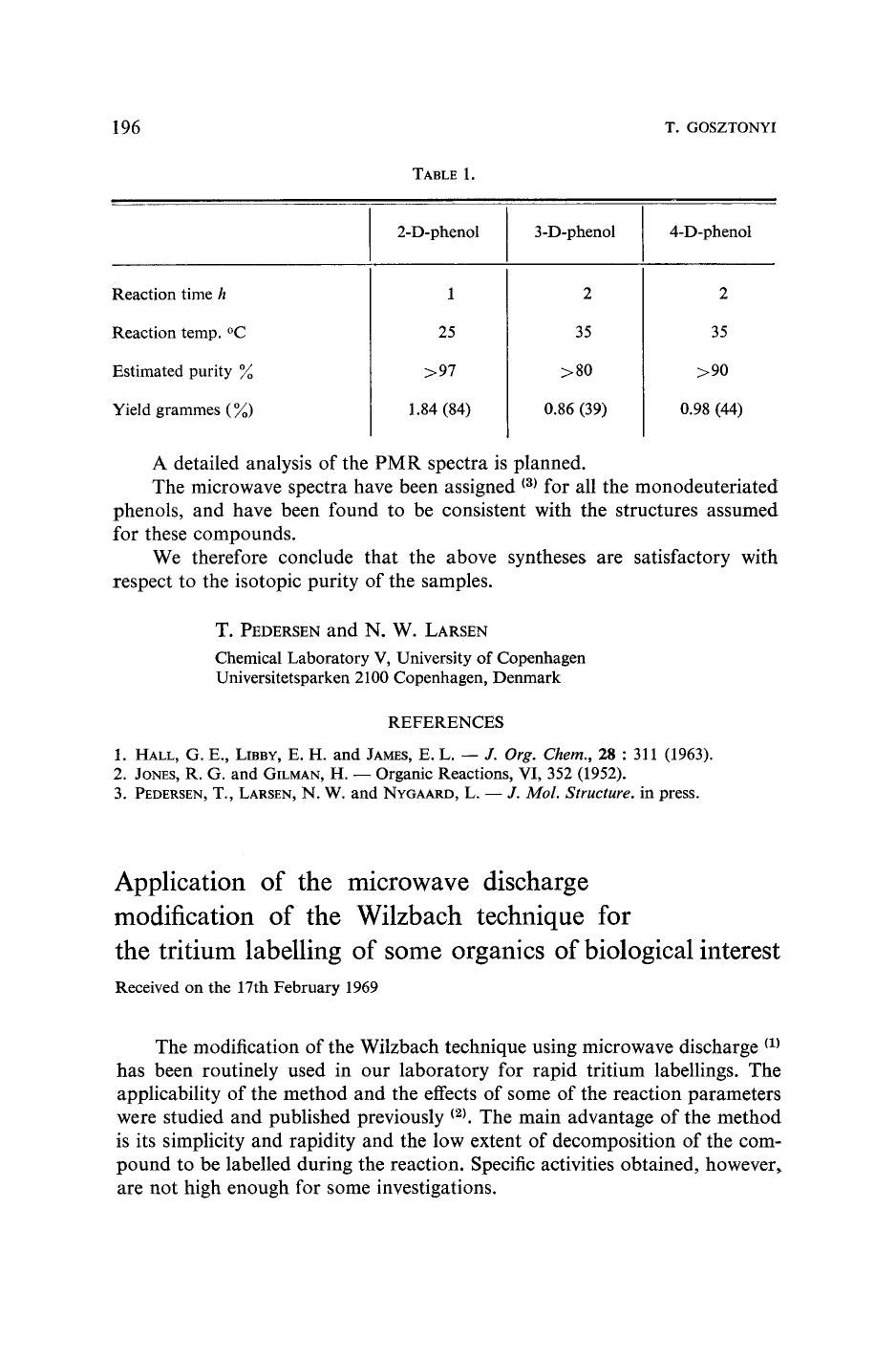 Application of the microwave discharge modification of the Wilzbach technique for the tritium labelling of some organics of biological interest by Unknown