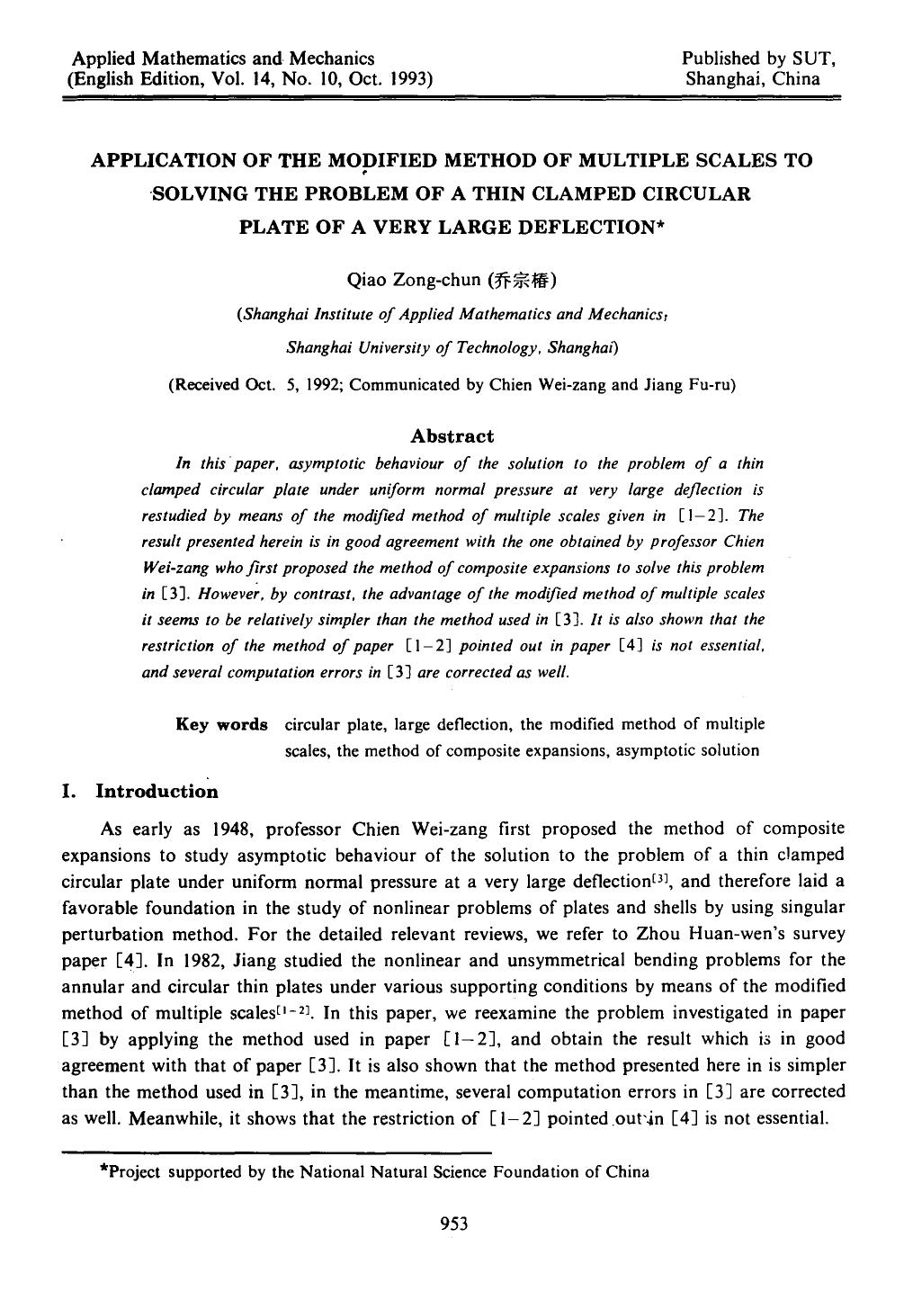 Application of the modified method of multiple scales to solving the problem of a thin clamped circular plate of a very large deflection by Unknown