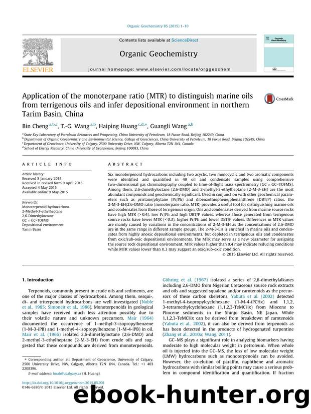 Application of the monoterpane ratio (MTR) to distinguish marine oils from terrigenous oils and infer depositional environment in northern Tarim Basin, China by Bin Cheng & T.-G. Wang & Haiping Huang & Guangli Wang