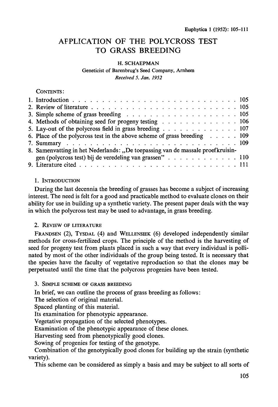 Application of the polycross test to grass breeding by Unknown
