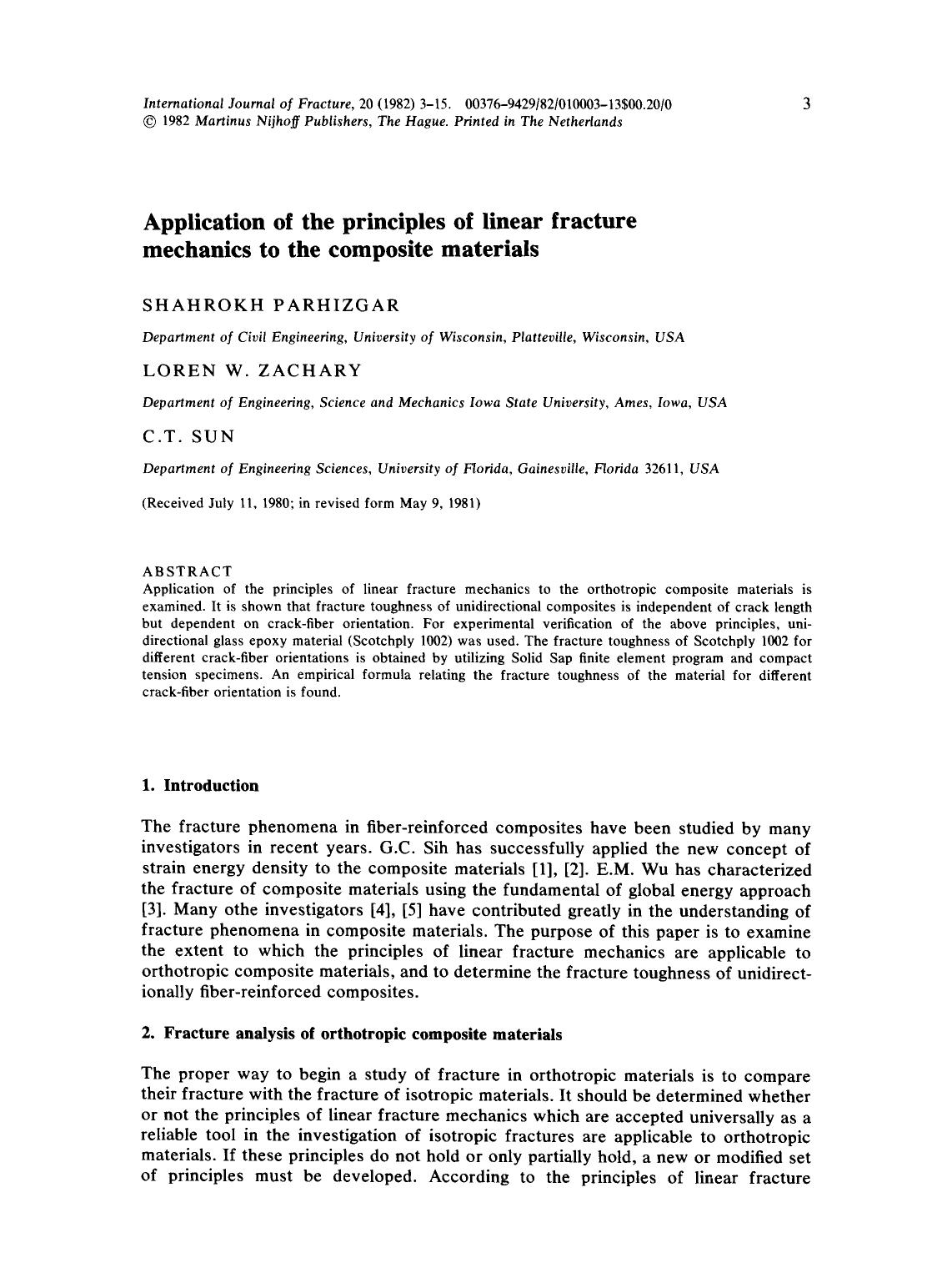 Application of the principles of linear fracture mechanics to the composite materials by Unknown