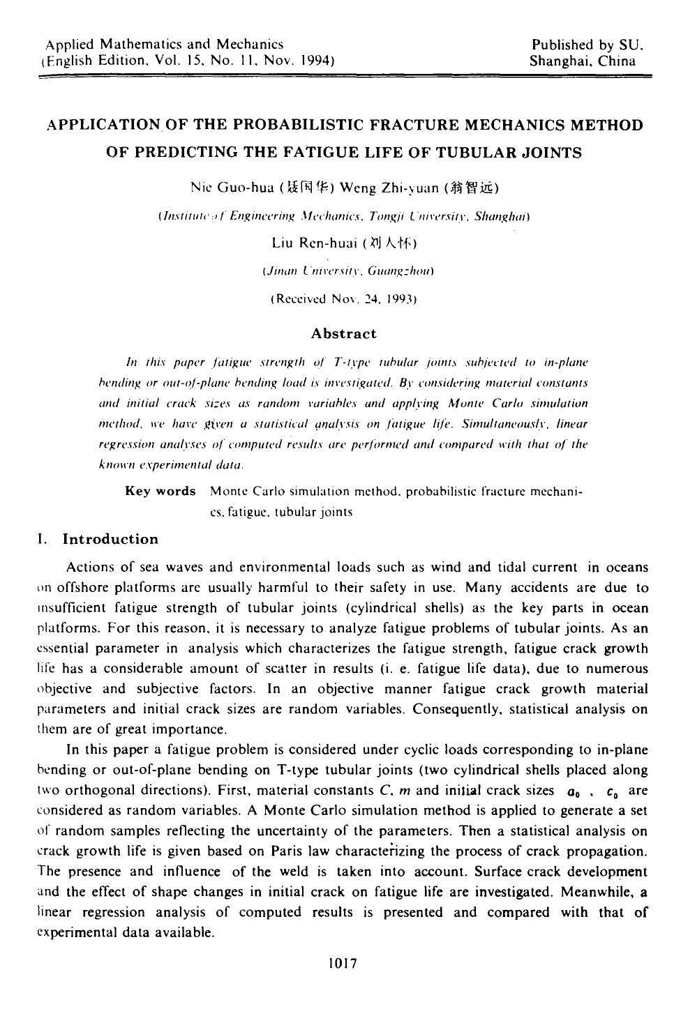 Application of the probabilistic fracture mechanics method of predicting the fatigue life of tubular joints by Unknown