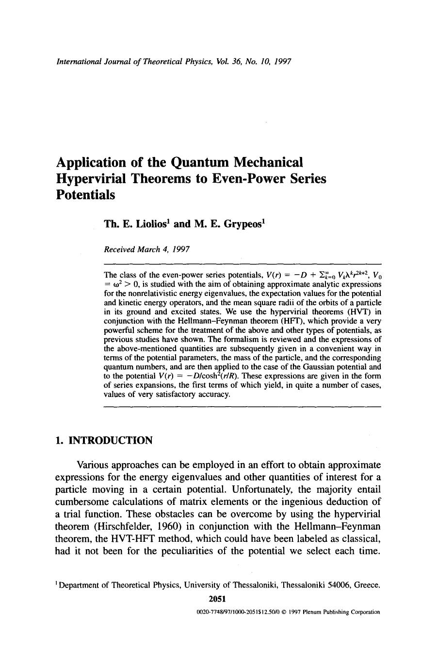 Application of the quantum mechanical hypervirial theorems to even-power series potentials by Unknown