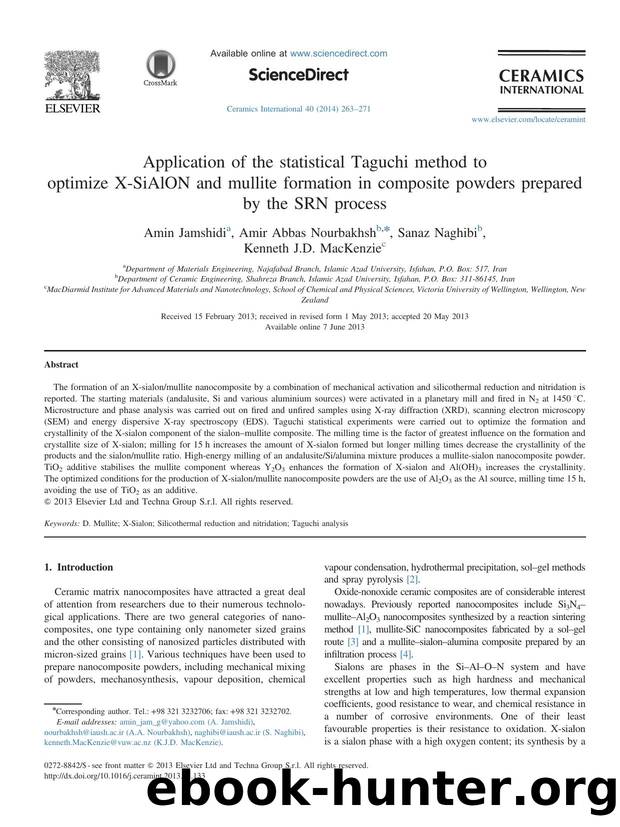 Application of the statistical Taguchi method to optimize X-SiAlON and mullite formation in composite powders prepared by the SRN process by Amin Jamshidi & Amir Abbas Nourbakhsh & Sanaz Naghibi & Kenneth J.D. MacKenzie