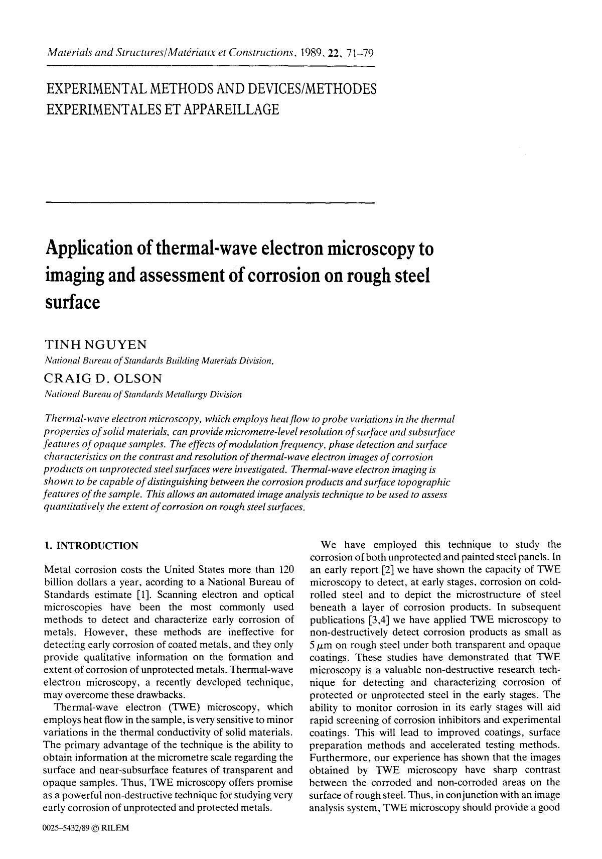 Application of thermal-wave electron microscopy to imaging and assessment of corrosion on rough steel surface by Unknown