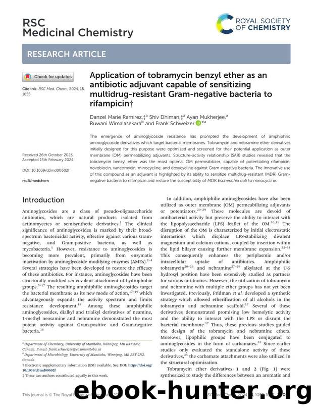 Application of tobramycin benzyl ether as an antibiotic adjuvant capable of sensitizing multidrug-resistant Gram-negative bacteria to rifampicin by Danzel Marie Ramirez & Shiv Dhiman & Ayan Mukherjee & Ruwani Wimalasekara & Frank Schweizer