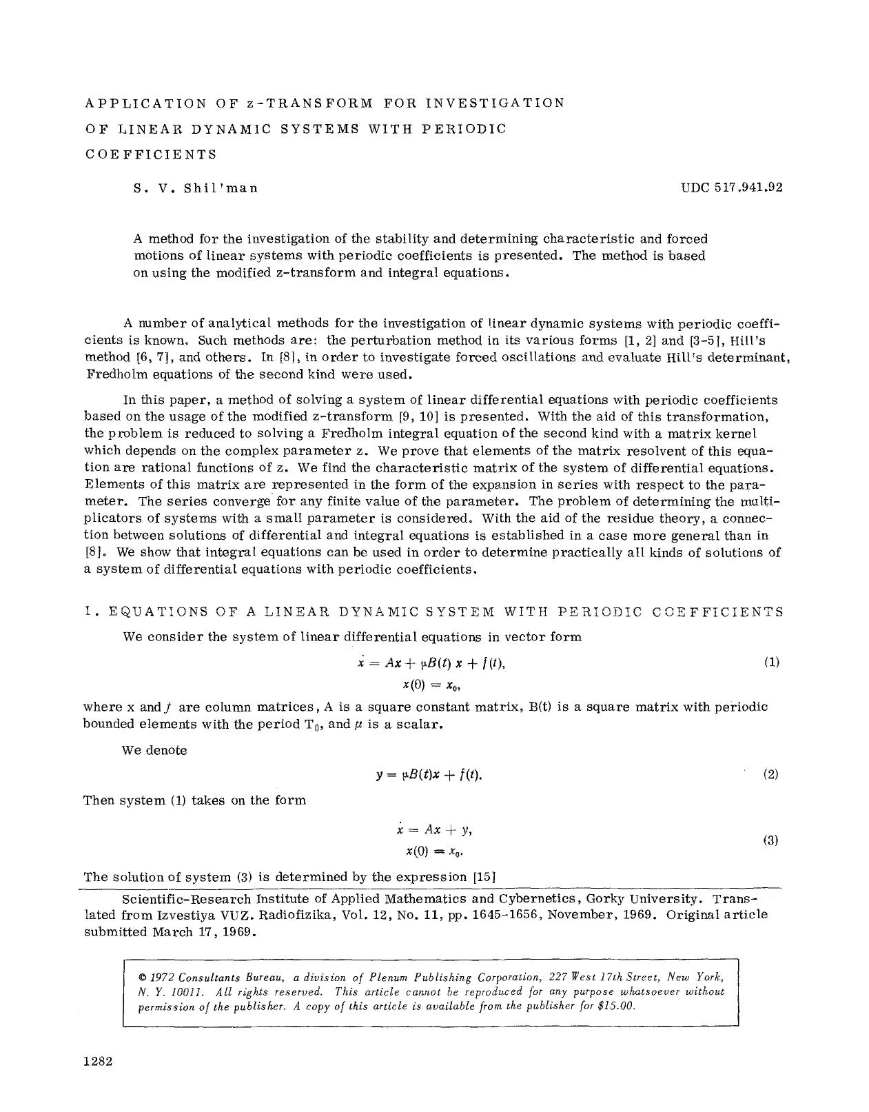 Application of z-transform for investigation of linear dynamic systems with periodic coefficients by Unknown