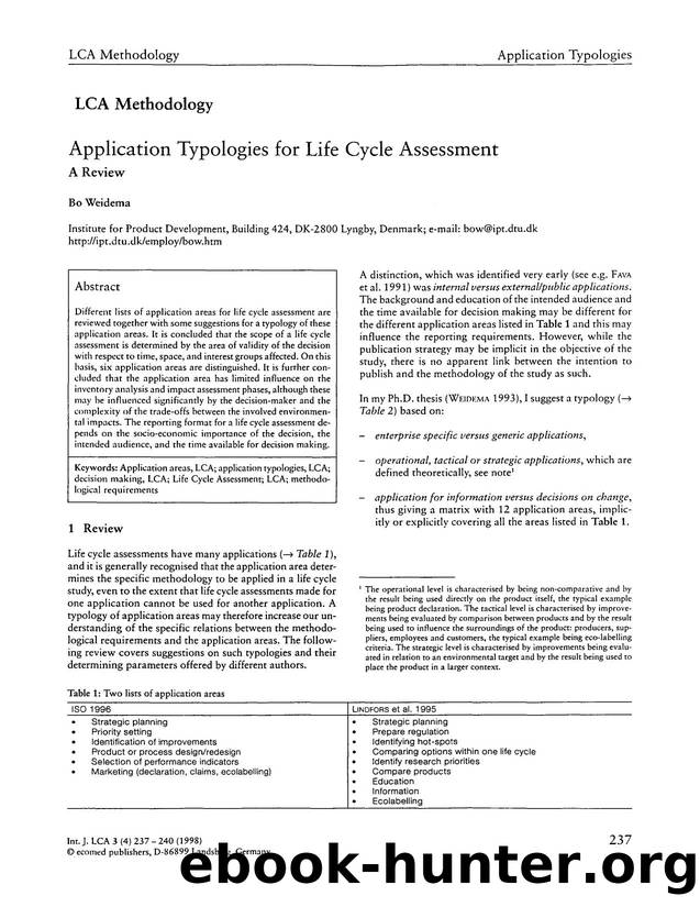 Application typologies for life cycle assessment by Unknown