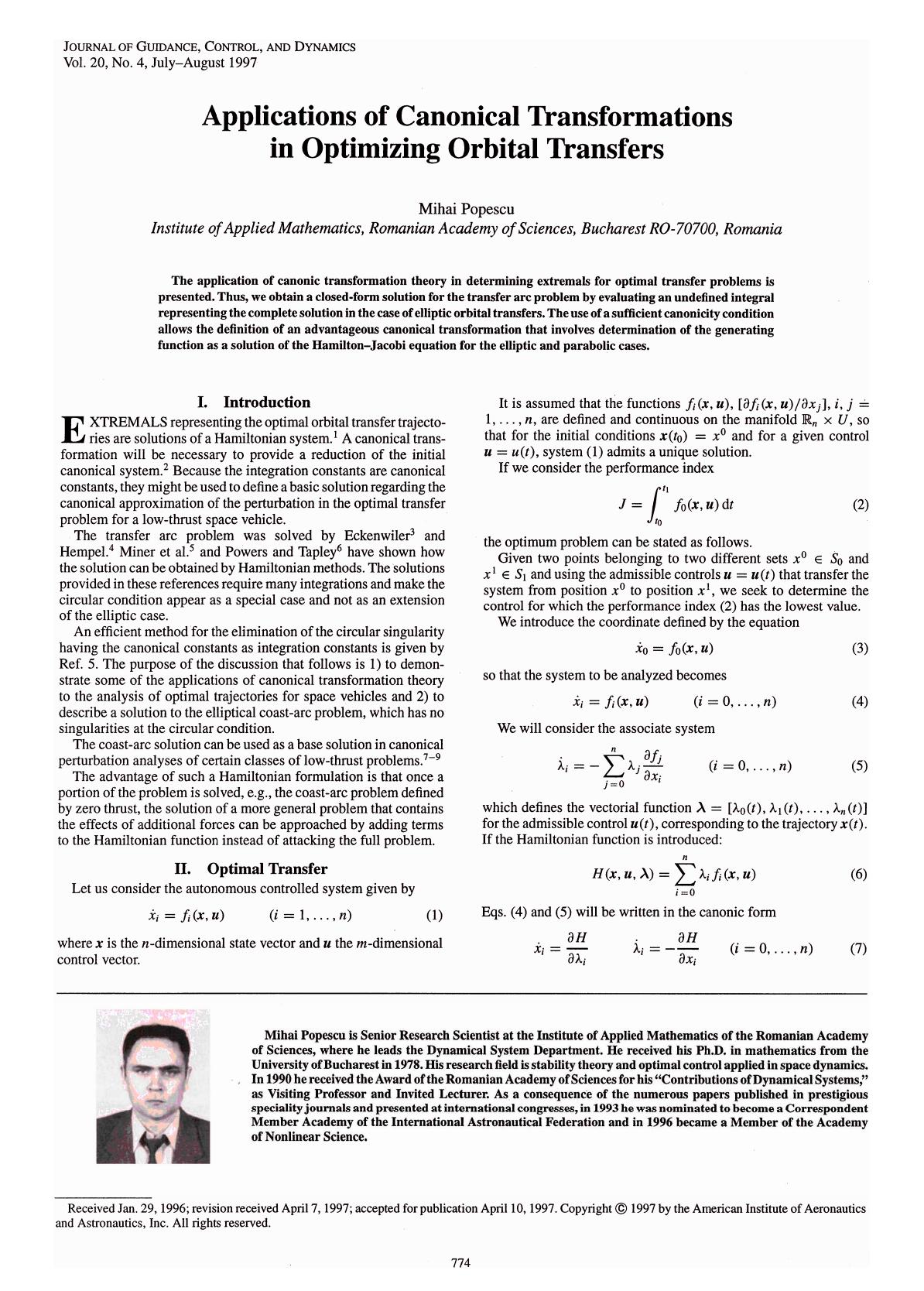 Applications of Canonical Transformations in Optimizing Orbital Transfers by Unknown