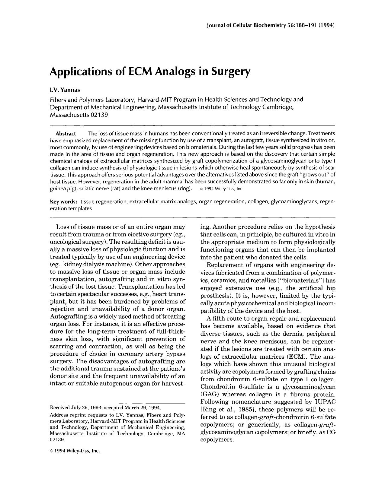 Applications of ECM analogs in surgery by Unknown