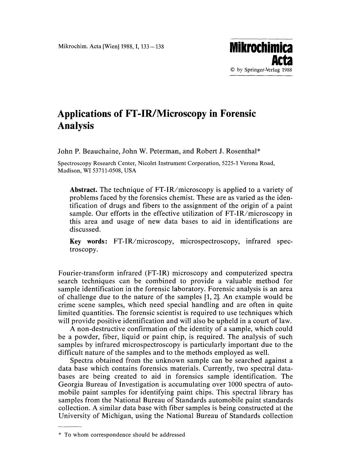 Applications of FT-IRmicroscopy in forensic analysis by Unknown