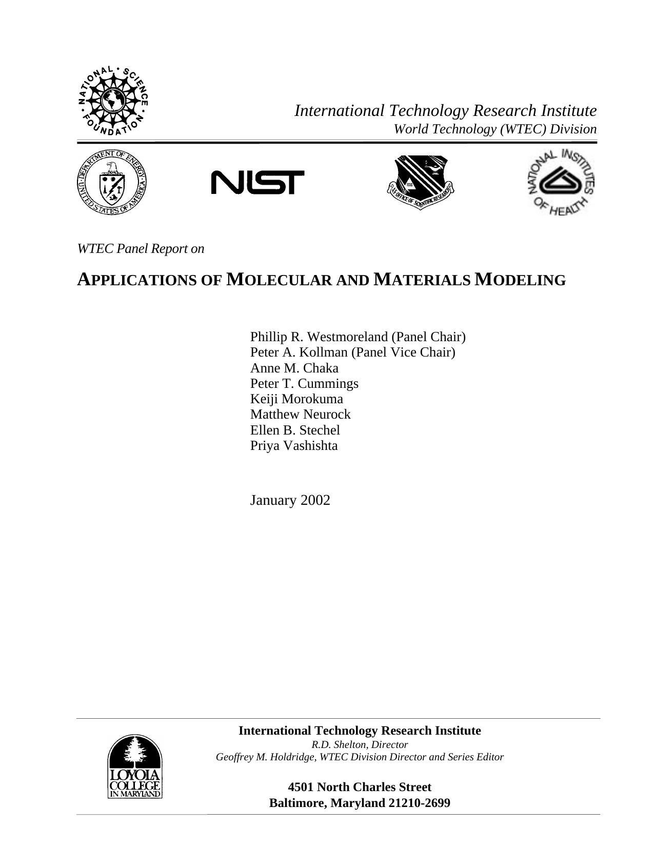 Applications of Molecular and Materials Modeling by Westmoreland P.R. Kollman P.A. Chaka A.M