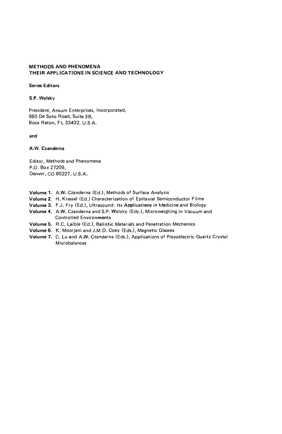 Applications of Piezoelectric Quartz Crystal Microbalances by C. LU and A.W. CZANDERNA (Eds.)