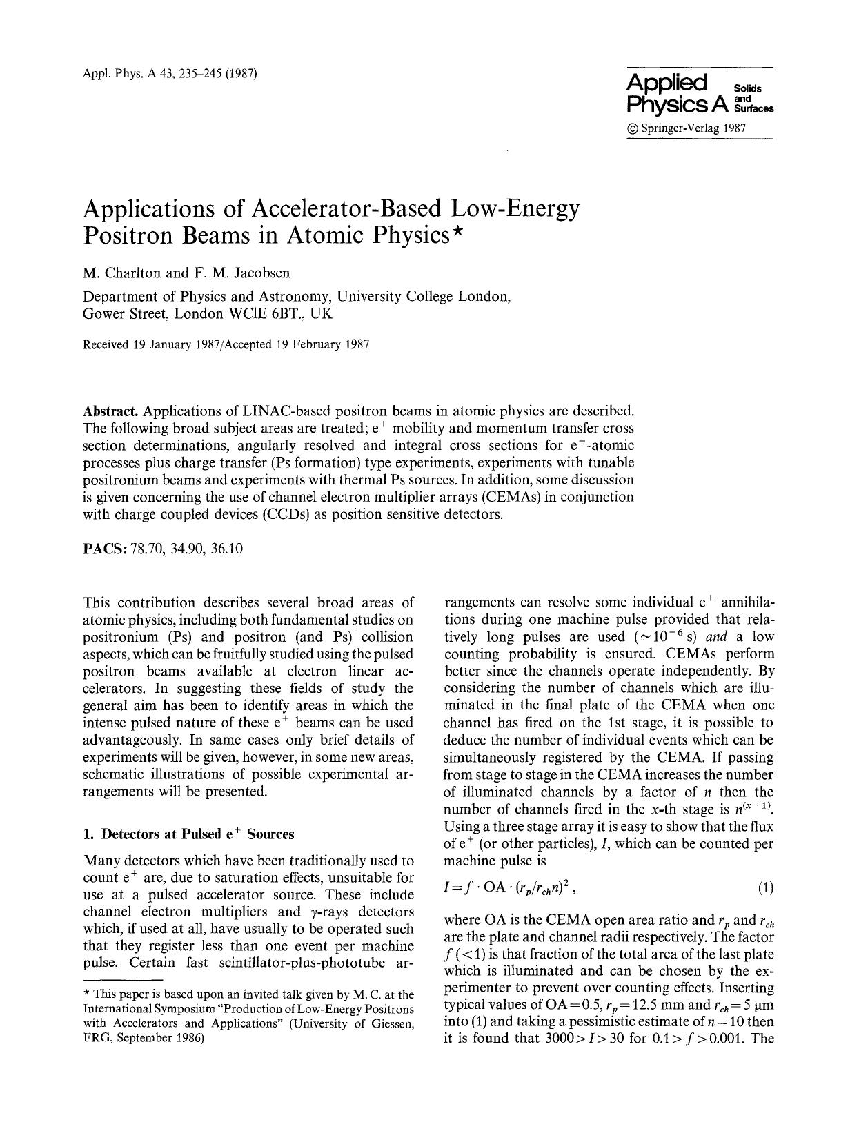 Applications of accelerator-based low-energy positron beams in atomic physics by Unknown