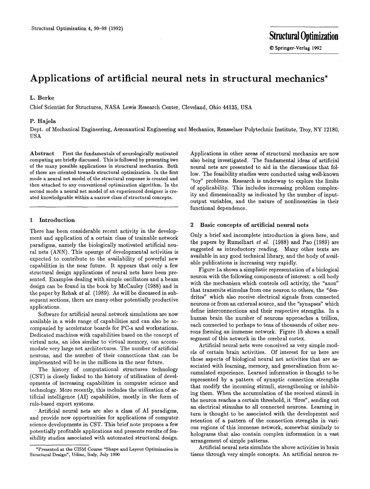 Applications of artificial neural nets in structural mechanics by Unknown