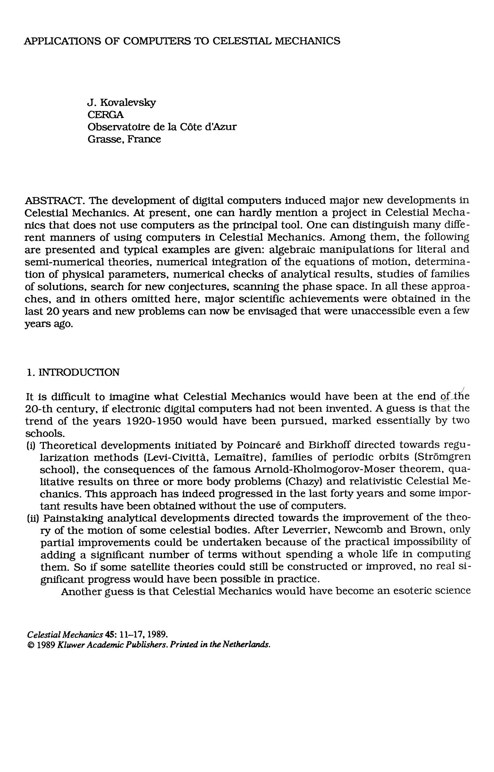 Applications of computers to celestial mechanics by Unknown
