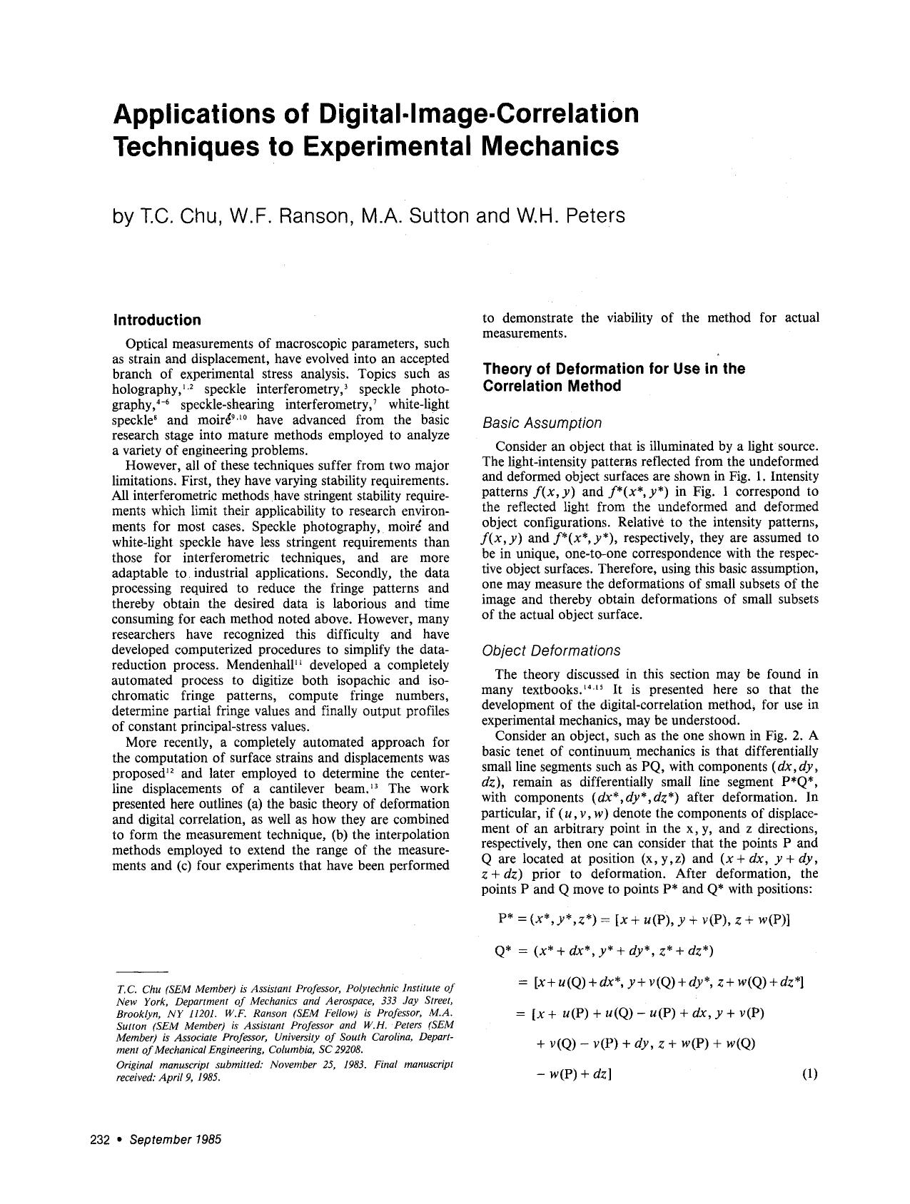 Applications of digital-image-correlation techniques to experimental mechanics by Unknown