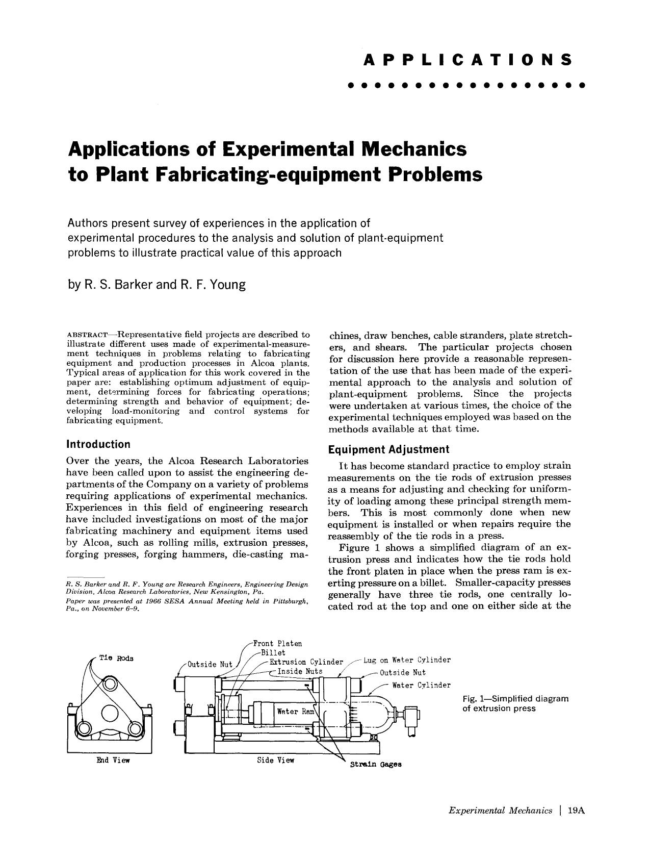 Applications of experimental mechanics to plant fabricating-equipment problems by Unknown