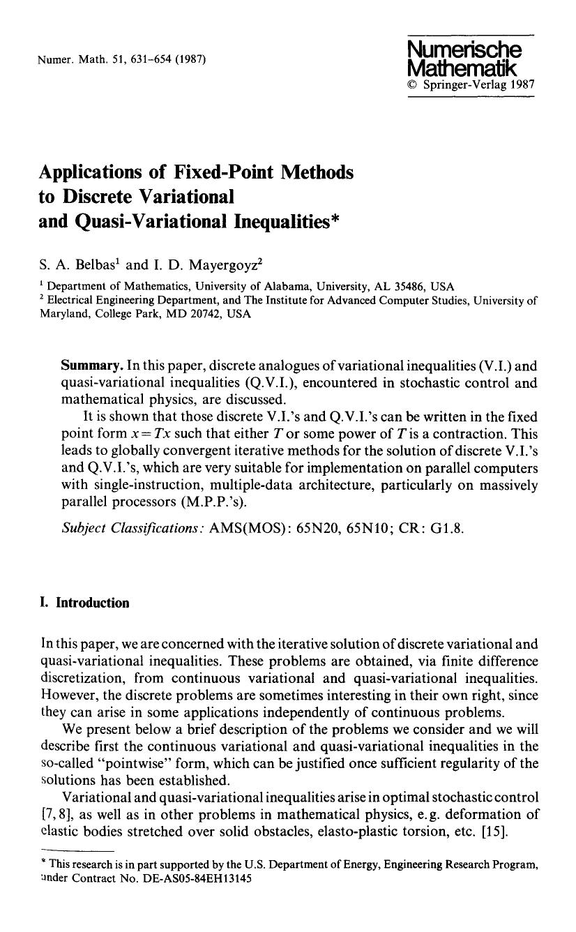 Applications of fixed-point methods to discrete variational and quasi-variational inequalities by Unknown