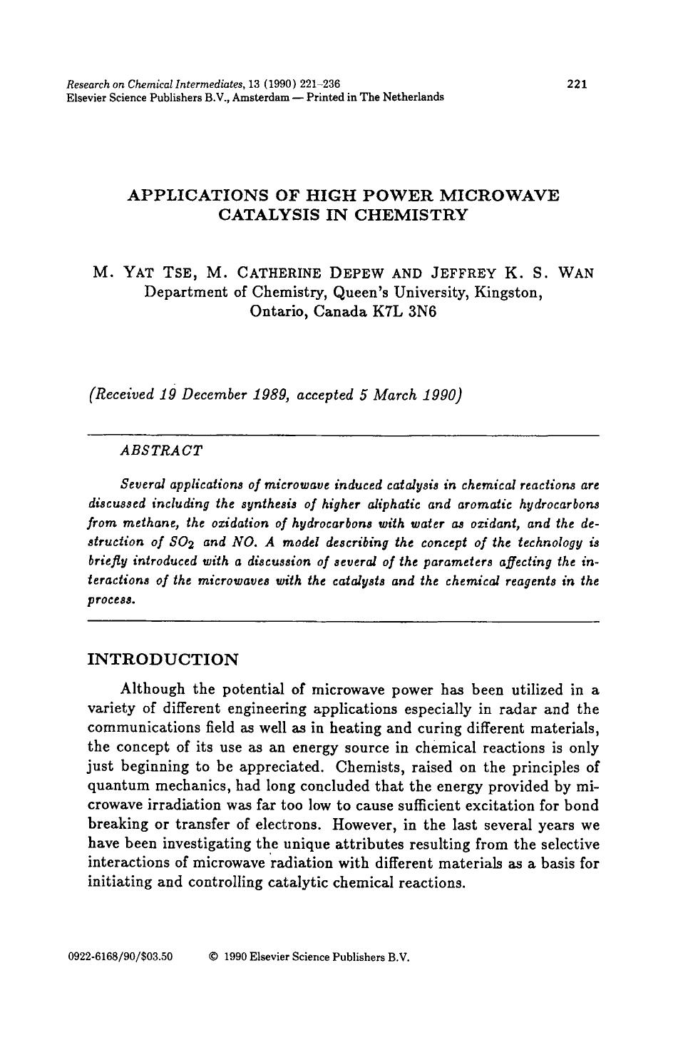 Applications of high power micro wave catalysis in chemistry by Unknown