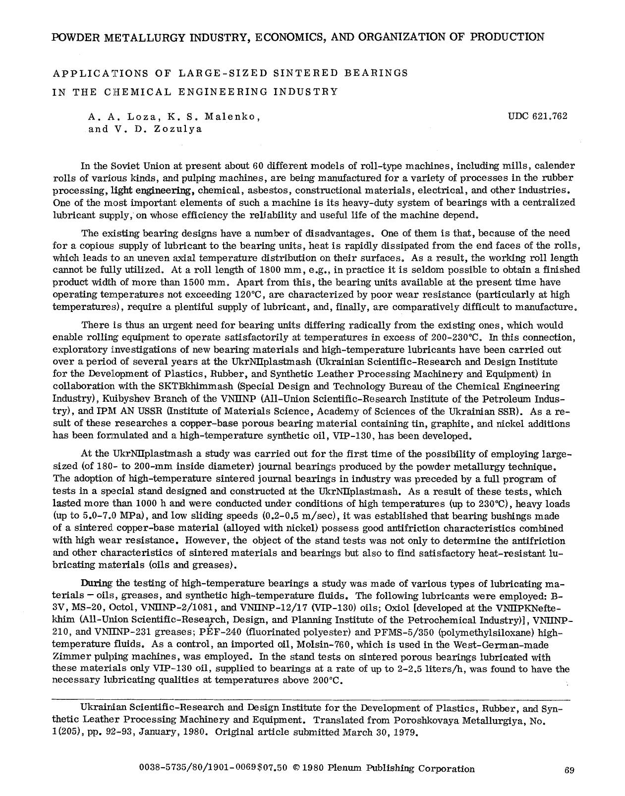 Applications of large-sized sintered bearings in the chemical engineering industry by Unknown