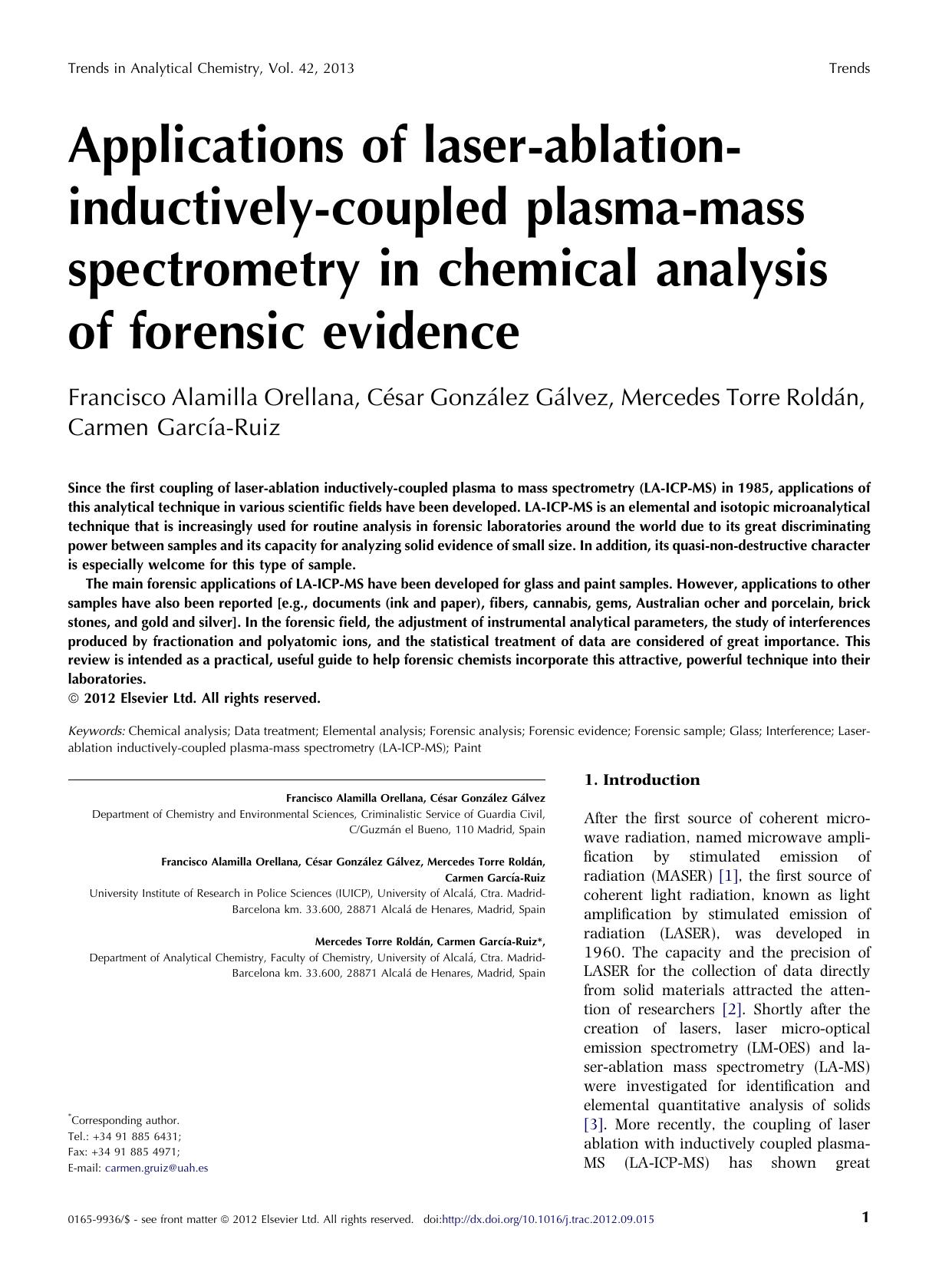 Applications of laser-ablation-inductively-coupled plasma-mass spectrometry in chemical analysis of forensic evidence by unknow
