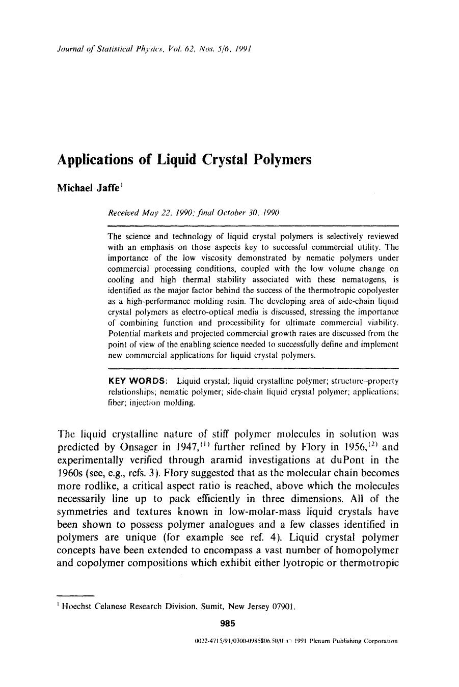 Applications of liquid crystal polymers by Unknown