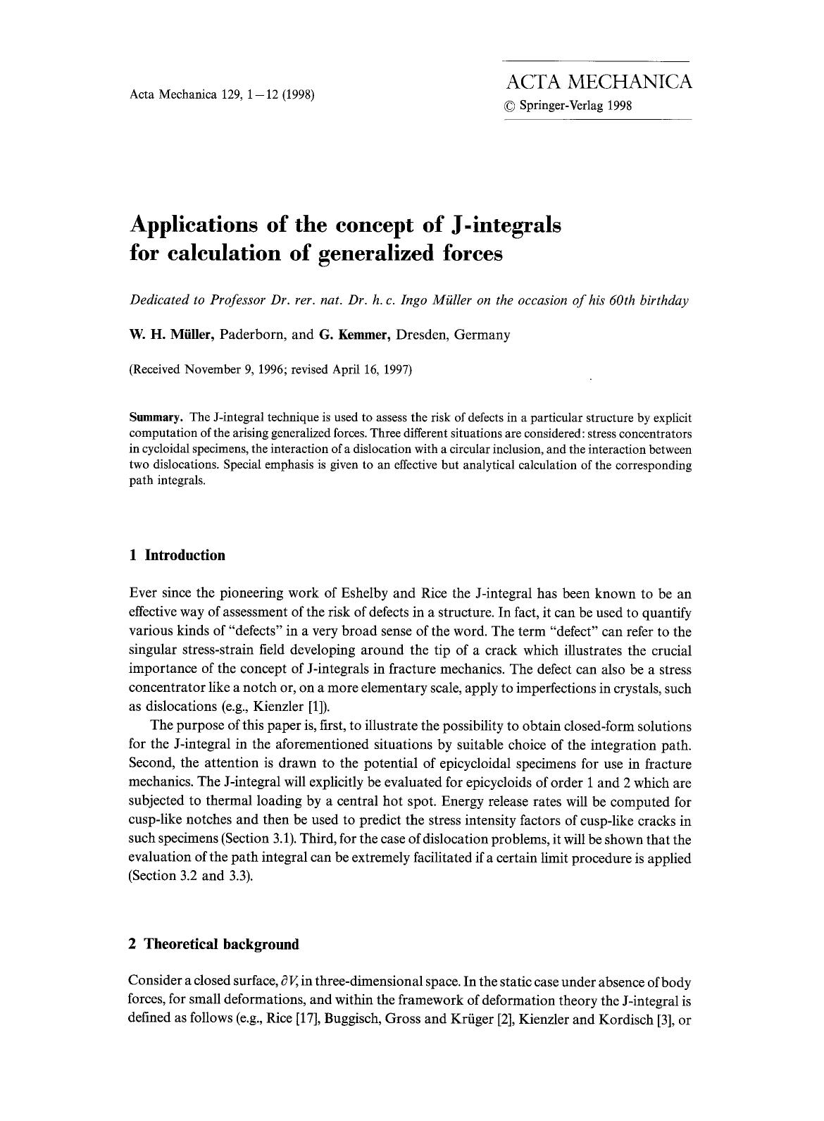Applications of the concept of J-integrals for calculation of generalized forces by Unknown