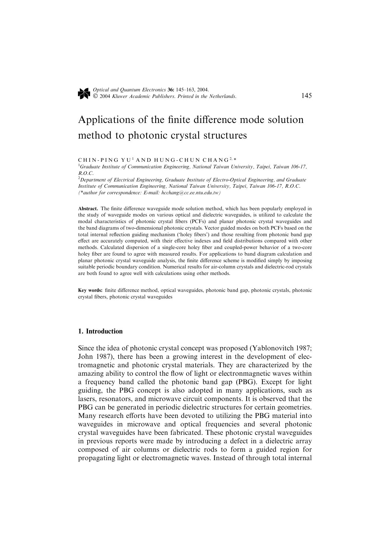 Applications of the finite difference mode solution method to photonic crystal structures by Unknown