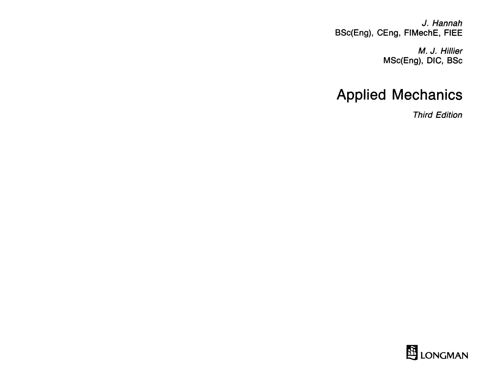 Applied Mechanics by J. Hannah M. J. Hillier