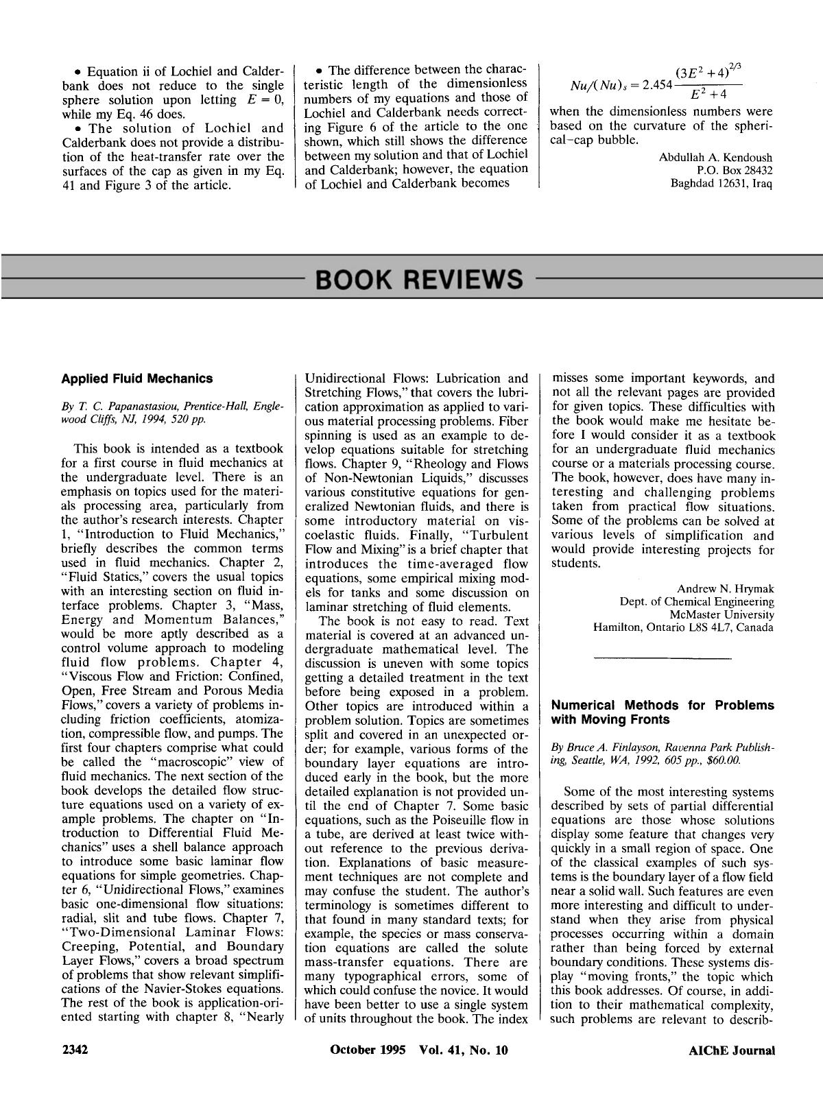 Applied fluid mechanics by T. C. Papanastasiou, Prentice-Hall, Englewood Cliffs, NJ, 1994, 520 pp. by Unknown