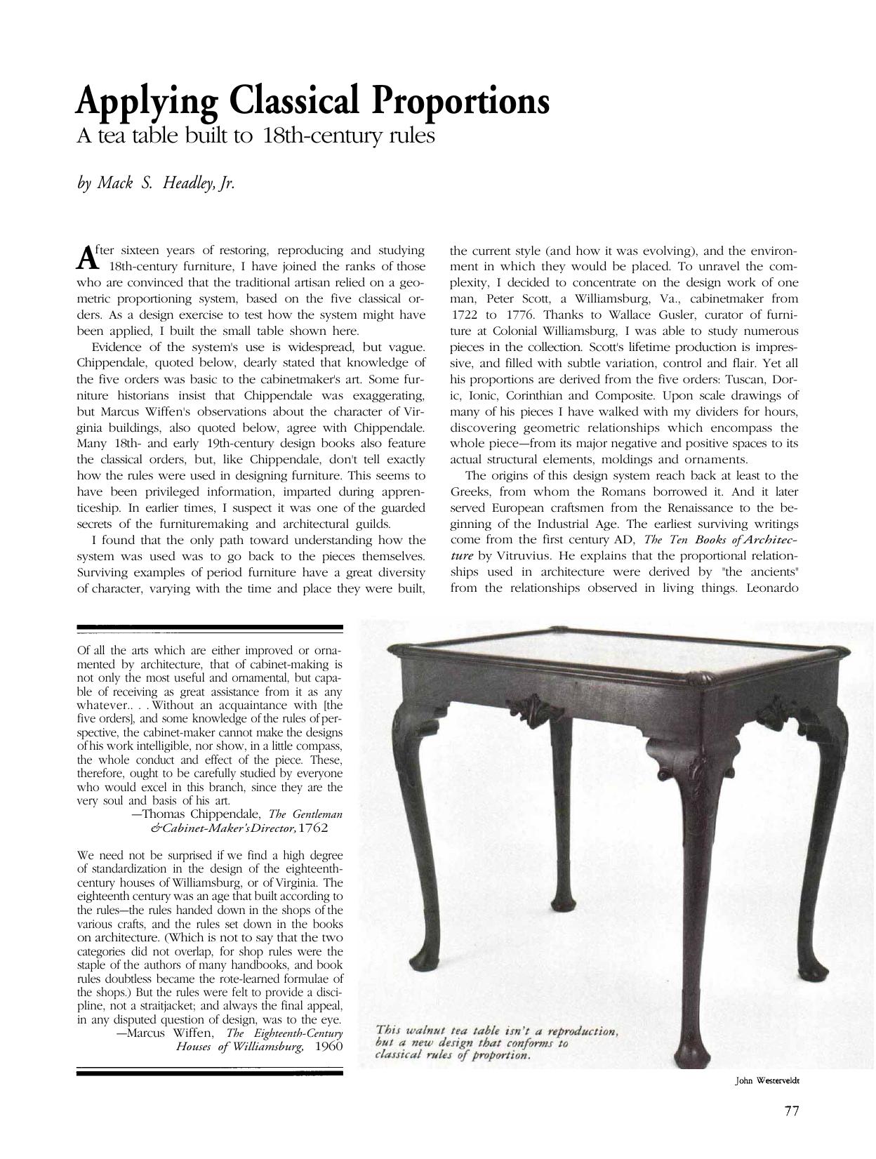 Applying Classical Proportions by Mack S. Headley Jr