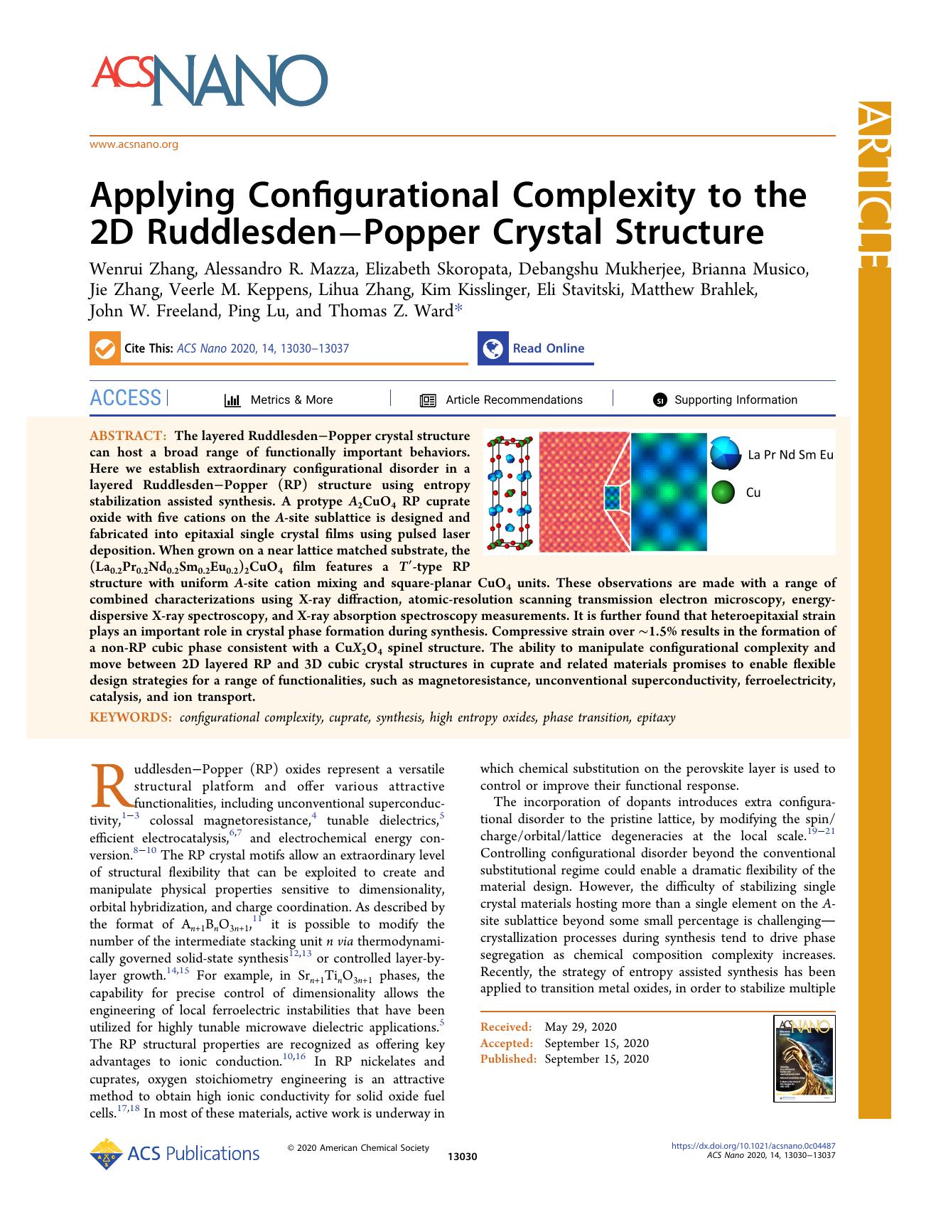 Applying Configurational Complexity to the 2D RuddlesdenâPopper Crystal Structure by unknow