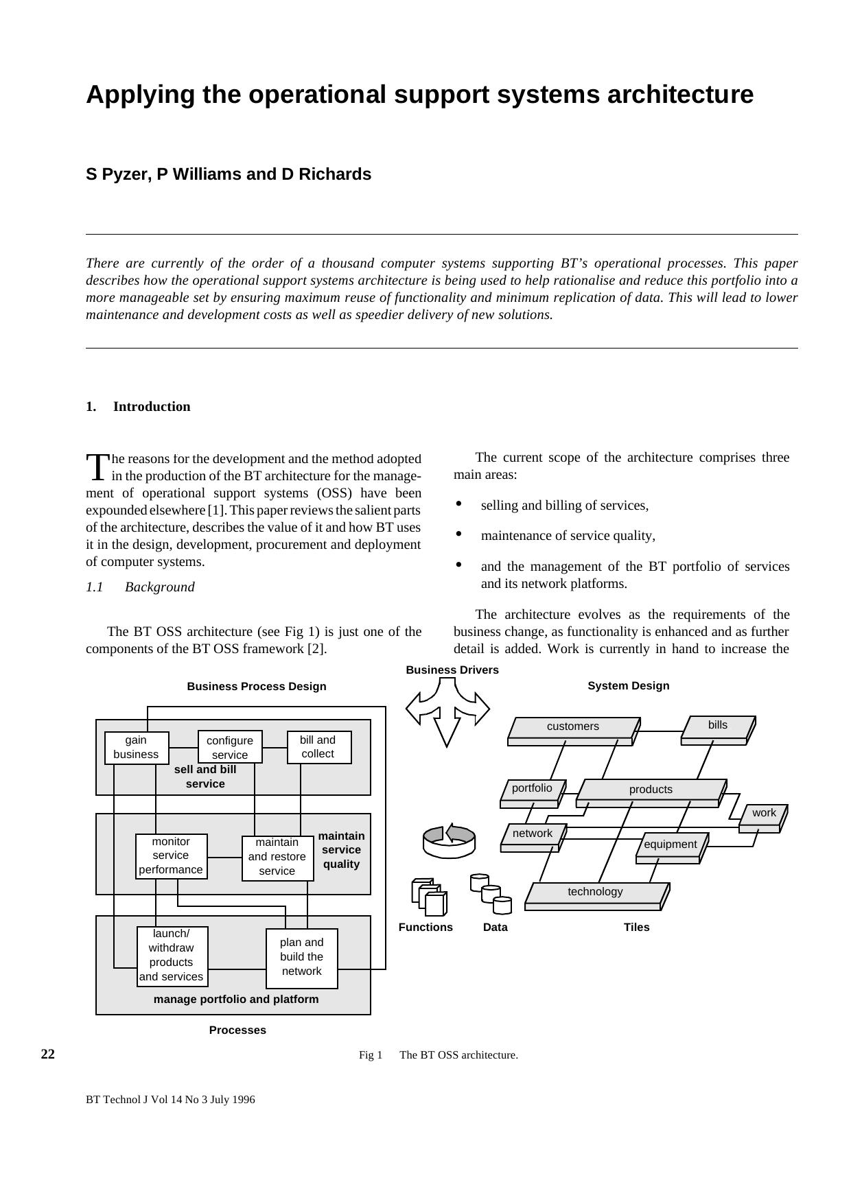 Applying the BT operational support systems architecture by Unknown