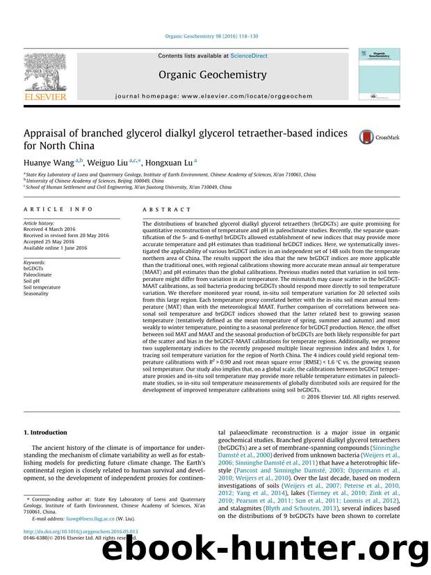 Appraisal of branched glycerol dialkyl glycerol tetraether-based indices for North China by Huanye Wang & Weiguo Liu & Hongxuan Lu
