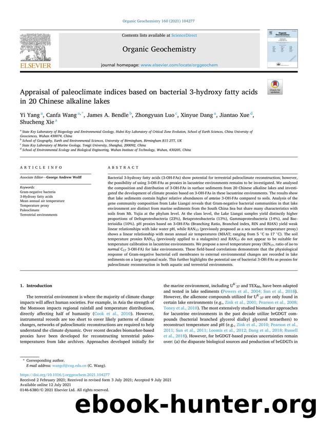 Appraisal of paleoclimate indices based on bacterial 3-hydroxy fatty acids in 20 Chinese alkaline lakes by Yi Yang & Canfa Wang & James A. Bendle & Zhongyuan Luo & Xinyue Dang & Jiantao Xue & Shucheng Xie