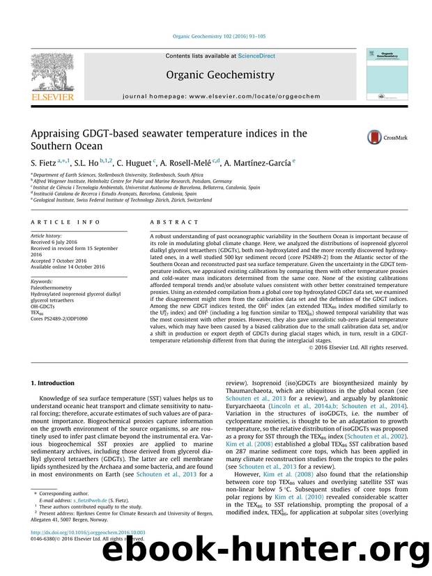 Appraising GDGT-based seawater temperature indices in the Southern Ocean by S. Fietz & S.L. Ho & C. Huguet & A. Rosell-Melé & A. Martínez-García