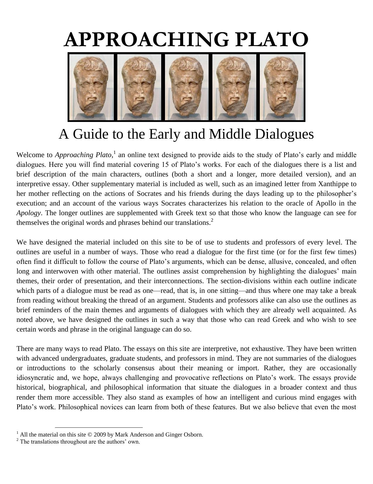 Approaching Plato: A Guide to the Early and Middle Dialogues by Mark Anderson Ginger Osborn