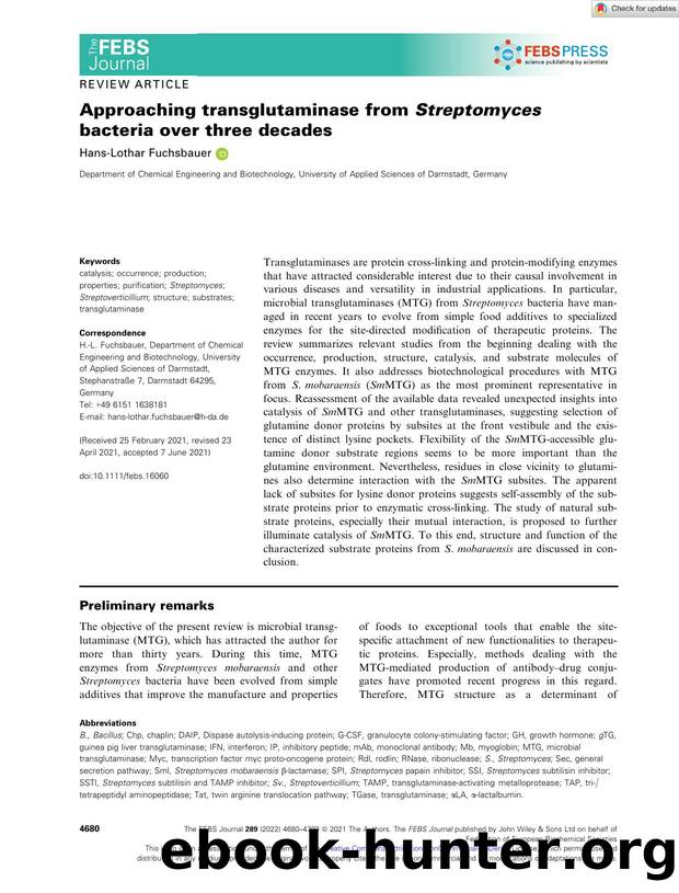 Approaching transglutaminase from Streptomyces bacteria over three decades by Unknown