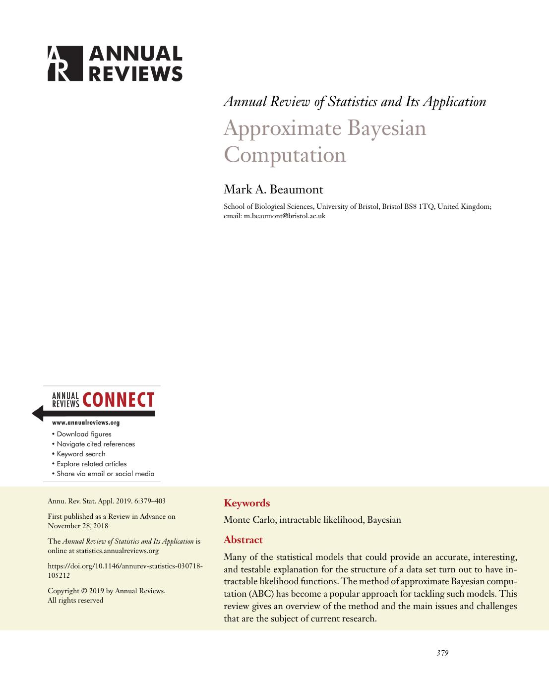 Approximate Bayesian Computation by Mark A. Beaumont