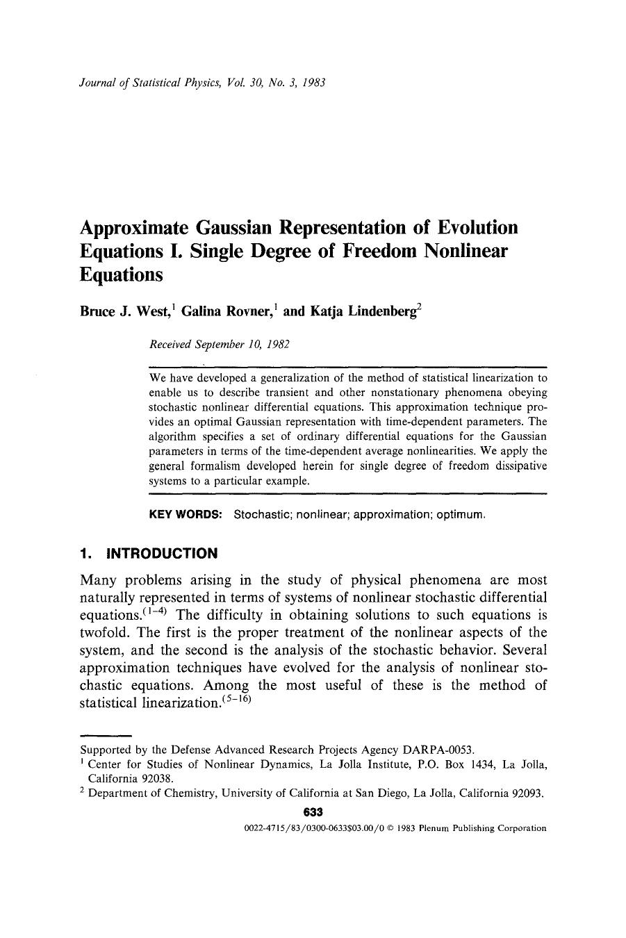 Approximate Gaussian representation of evolution equations I. Single degree of freedom nonlinear equations by Unknown