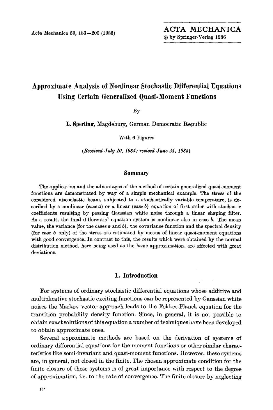 Approximate analysis of nonlinear stochastic differential equations using certain generalized quasi-moment functions by Unknown